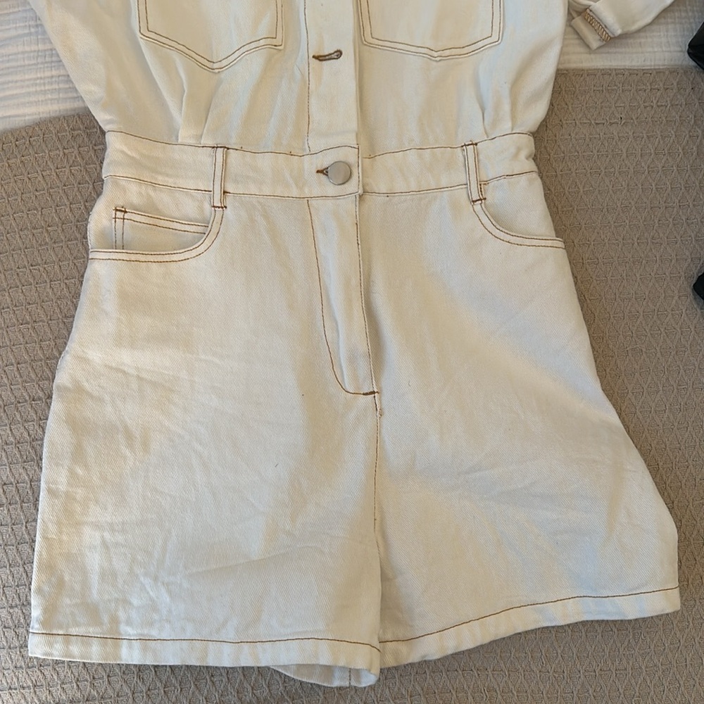 White Button-Up Denim Romper - Picture 5 of 5